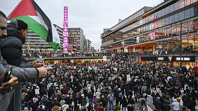 Propalestinsk demonstrace ve Stockholmu (22. jna 2023)