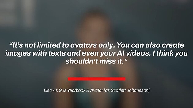 Scarlett Johanssonov aluje vvoje aplikace Lisa AI za zneuit jmna, podoby a hlasu v reklam (2023).