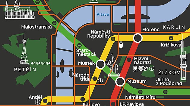 Nové schéma pražského metra a tramvajových linek