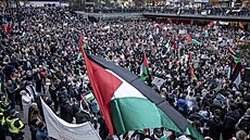 Propalestinská demonstrace ve Stockholmu (23. íjna 2023)