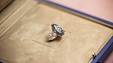Na fotografii je "Bleu Royal", vzácný 17,61karátový vnitn bezchybný diamant...