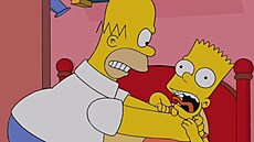 Ze seriálu Simpsonovi. Otec Homer �krtí syna Barta.