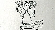 Karikatura z roku 1893, která si hraje s návrháovým jménem. Slovo worth v...