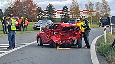 Váná nehoda dvou osobních aut na dálnici D5 u Rokycan. (7. listopadu 2023)