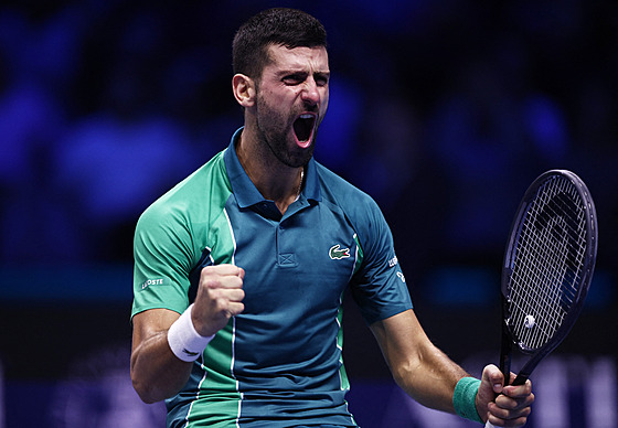 Novak Djokovi� se raduje z vít�zství ve finále ATP Finals 2023.