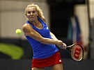 Tenistka Kateina Siniaková se soustedí na bekhendový úder bhem utkání...