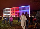 Rozsvícení památníku T. Bati ve Zlín v barvách trikolory (17. listopadu 2023)