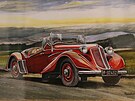 Ukázky akvarel Karla Rosenkranze, a to luxusního kabrioletu Tatra 75. (13....