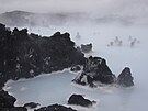 Lázn Modrá laguna na Islandu (5. záí 2023)