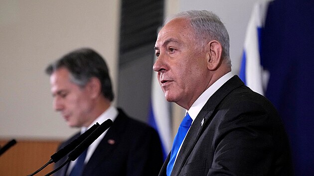 Izraelsk premir Benjamin Netanjahu a americk ministr zahrani Antony Blinken v Tel Avivu (12. jna 2023)