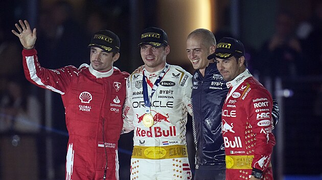 Charles Leclerc, Max Verstappen a Sergio P�rez po Velk� cen� Las Vegas.