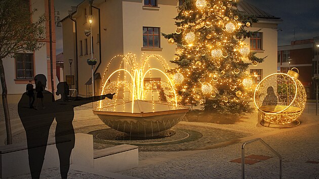 Vizualizace, jak by m�la vypadat nov� v�no�n� v�zdoba v centru ���ru nad S�zavou. Takto by m�lo vypadat speci�ln� 3D osv�tlen� u v�no�n�ho stromu.