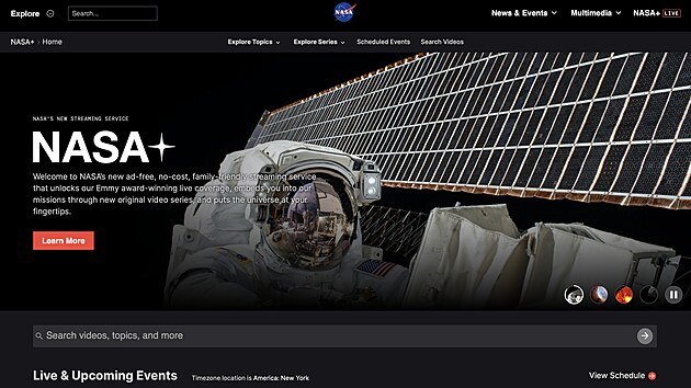 Webov rozhran stravovac sluby NASA+