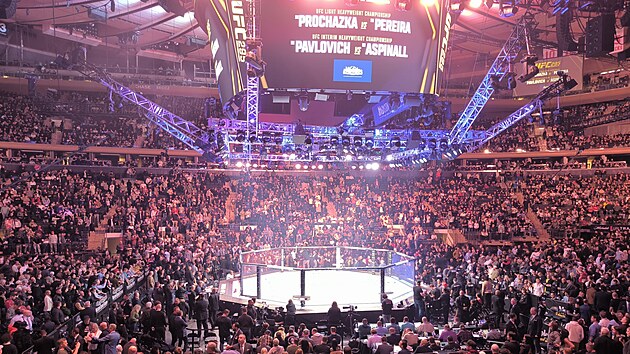 Tm zaplnn Madison Square Garden. Lidi pili sledovat, jak se o titul polotk vhy UFC poperou ech Ji Prochzka a Brazilec Alex Pereira.