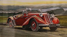 Ukázky akvarel Karla Rosenkranze, a to luxusního kabrioletu Tatra 75. (13....