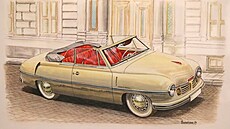 Ukázka akvarelu Karla Rosenkranze, a to kabrioletu Tatra 600, který dostal...