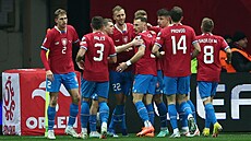 Radost českých fotbalistů v Polsku v kvalifikaci o Euro 2024.