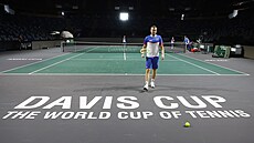 Adam Pavlásek pi tréninku na vyazovací fázi finálového turnaje Davis Cupu v...