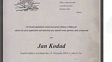Pavel Vohnout sdílel na Facebooku parte Jana Kodada a zavzpomínal na kamaráda...