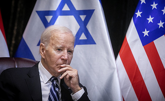 Americký prezident Joe Biden na zasedání izraelského váleného kabinetu v Tel...