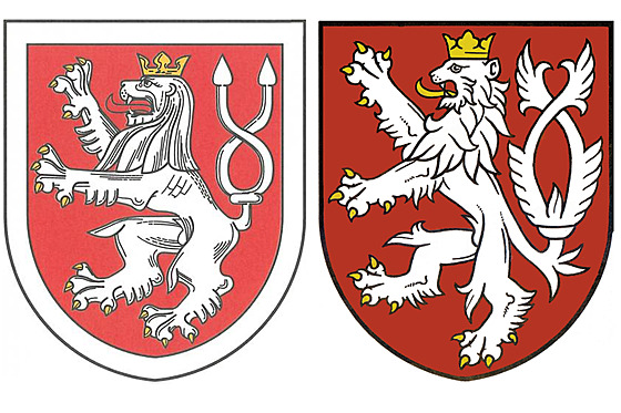 M�stys Karl�tejn má ve znaku dvouocasého lva tém�� toto�ného se znakem �R. Li�í...