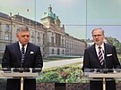 Premiér Petr Fiala (ODS) a slovenský premiér Robert Fico na tiskové konferenci...