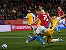 eský fotbalista David Doudra stílí vedoucí gól v utkání kvalifikace o Euro...
