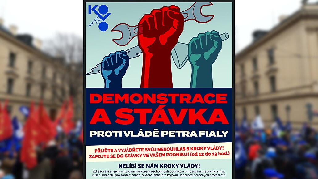 Plakát Odborového svazu KOVO vyzývající k pondlní stávce. (22. listopadu 2023)