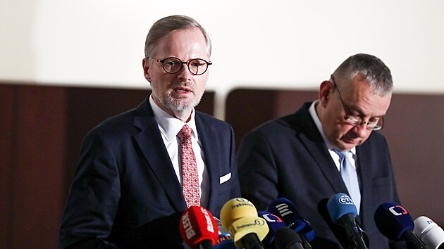 Premir Petr Fiala a ministr prmyslu a obchodu Jozef Skela po jednn vldy (29. listopadu 2023)
