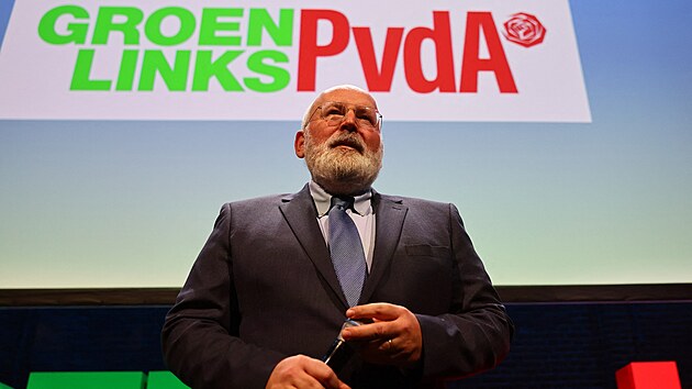 Reakce Franse Timmermanse, bvalho komisae EU pro ochranu klimatu a hlavnho kandidta GroenLinks-PvdA na pedasn vsledky nizozemskch parlamentnch voleb v Nizozemsku (22. listopadu 2023)
