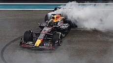 Max Verstappen slaví vítzství ve Velké cen Abú Zabí.
