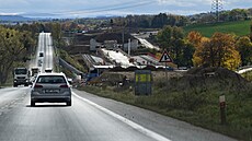 Stavba dálnice D4 a přemostění přes řeku Skalici u obce Nerestce na Písecku...