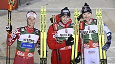 Trio nejlepích ze sobotního závodu Svtového poháru sdruená v Ruce....