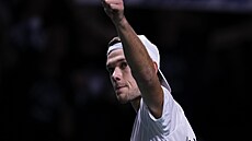 Finský tenista Otto Virtanen se raduje ve �tvrtfinále Davis Cupu.