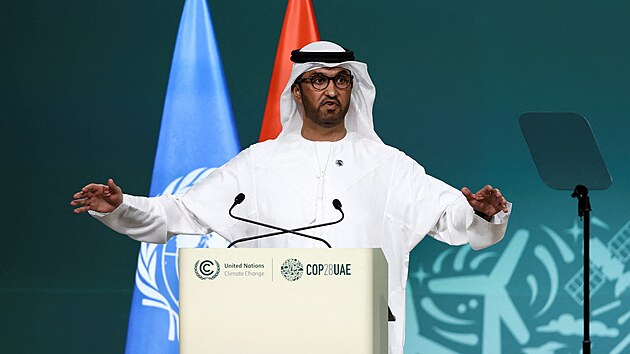 Ministr prmyslu Spojench arabskch emirt Sultn Dbir na konferenci OSN o zmn klimatu COP28 (30. listopadu 2023)