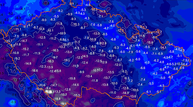 Česko se probudilo do mrazivého rána, u Volar naměřili minus 28 stupňů