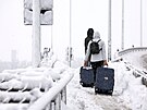 Cestující s kufry po silném snení u mnichovského letit. (2. prsoince 2023)