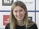 Moira Stewartová na tiskové konferenci po splnní olympijského limitu