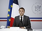 Francouzský prezident Emmanuel Macron se úastní videokonference s vedoucími...