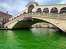 Aktivisté obarvili vodu v Benátkách na zeleno