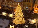 Vánoní strom na Staromstském námstí se rozzáil pi melodii ze Tí oík