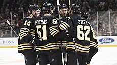 Hokejisté Bostonu oslavují gól Davida Pastr�áka.