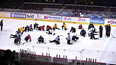 NÁV�T�VA ZE STÁT�. Led v hale si vyzkou�eli také hokejisté Bostonu, kte�í se...