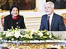 Prezident Petr Pavel pivítal na Praském hrad prezidentku Gruzie Salome...