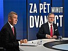 Premiér Petr Fiala a pedseda hnutí ANO Andrej Babi v debat Za pt minut...