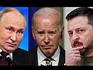 Zleva: Vladimir Putin, Joe Biden, Volodymyr Zelenskyj