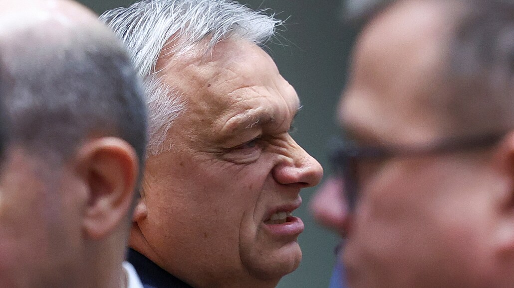 Maarský premiér Viktor Orbán na unijním summitu v Bruselu (14. prosince 2023)