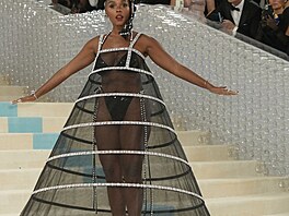 Americká zp�va�ka a tane�nice Janelle Monae p�ipomínala na Met Gala díky svému...