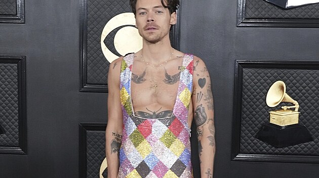 Zpvk Harry Styles je svm vbrem netradinho obleen proslul. Na pedvn cen Grammy ale pece jen jet trochu vc okoval volbou strakatho overalu.