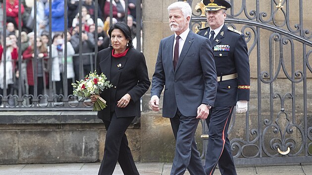 Prezident Petr Pavel přivítal na Pražském hradě prezidentku Gruzie Salome Zurabišviliovou. (11. prosince 2023)
